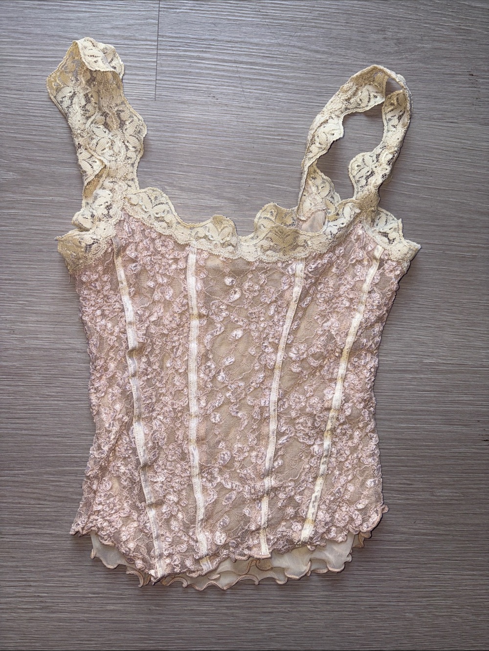 Kookai Lace Trim Camisole in Blush and Cream